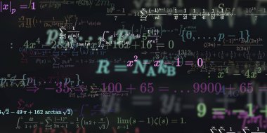 Formüllü matematik geçmişi, kusursuz çizimler. Renkli sembollü soyut desen  