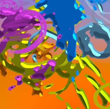 Soyut arka plan sanatı. 2D çizim. Etkileyici yağlı boya resim. Tuvalde fırça darbeleri. Modern sanat. Çok renkli arkaplan. Çağdaş sanat. İfade. Sanatsal dijital palet.