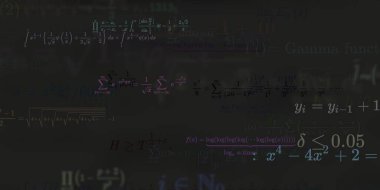 Formüllü matematik geçmişi, kusursuz çizimler. Renkli sembollü soyut desen  