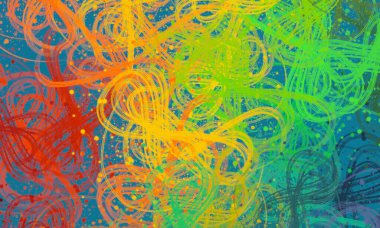 Soyut arka plan sanatı. 2D çizim. Etkileyici yağlı boya resim. Tuvalde fırça darbeleri. Modern sanat. Çok renkli arkaplan. Çağdaş sanat. İfade. Sanatsal dijital palet.