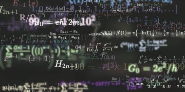 Formüllü matematik geçmişi, kusursuz çizimler. Renkli sembollü soyut desen  