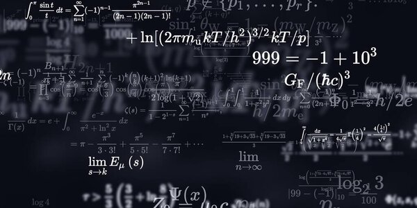 Mathematics background with formulas, seamless illustration. Abstract pattern with colorful symbols  