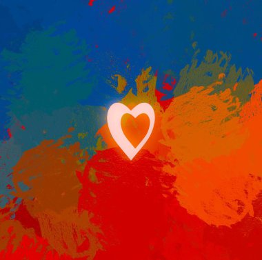 Soyut Sevgililer Günü arkaplan sanatı. Kalpler tuvalde. Çok renkli romantik bir fon. Çağdaş sanat. Sanatsal dijital palet.