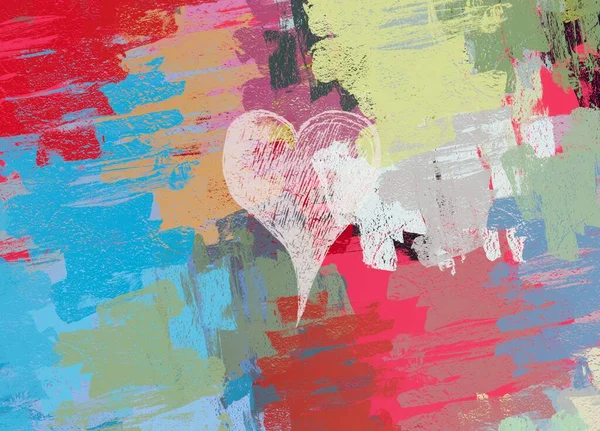 Abstract Valentine Background Art Hearts Canvas Multicolored Romantic Backdrop Contemporary — Stock Photo, Image