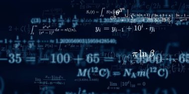 Formüllü matematik geçmişi, kusursuz çizimler. Renkli sembollü soyut desen  