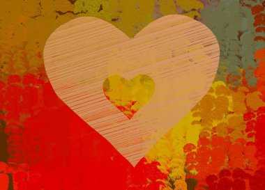 Soyut Sevgililer Günü arkaplan sanatı. Kalpler tuvalde. Çok renkli romantik bir fon. Çağdaş sanat. Sanatsal dijital palet.