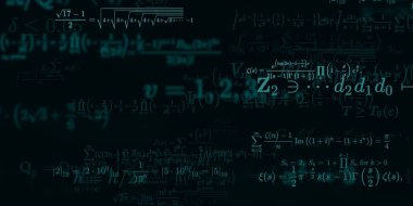 Formüllü matematik geçmişi, kusursuz çizimler. Renkli sembollü soyut desen  