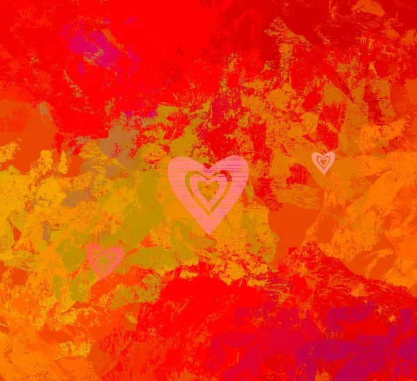 Abstract Valentine Background Art Corazones Sobre Lienzo Fondos Románticos Multicolor — Foto de Stock