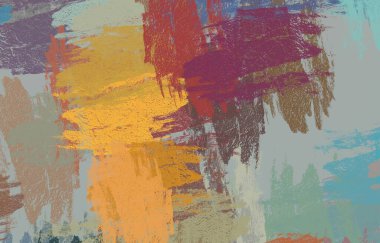 Soyut arka plan sanatı. 2D çizim. Etkileyici yağlı boya resim. Tuvalde fırça darbeleri. Modern sanat. Çok renkli arkaplan. Çağdaş sanat. İfade. Sanatsal dijital palet.