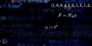 Formüllü matematik geçmişi, kusursuz çizimler. Renkli sembollü soyut desen  