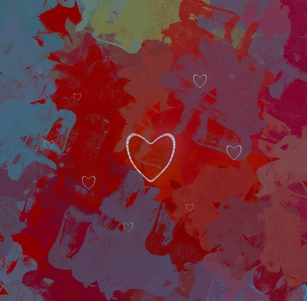 Astratto San Valentino Sfondo Arte Cuori Tela Sfondo Romantico Multicolore — Foto Stock
