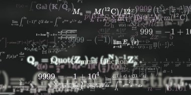 Formüllü matematik geçmişi, kusursuz çizimler. Renkli sembollü soyut desen  
