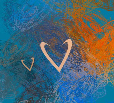 Soyut Sevgililer Günü arkaplan sanatı. Kalpler tuvalde. Çok renkli romantik bir fon. Çağdaş sanat. Sanatsal dijital palet.