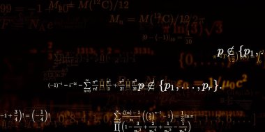 Formüllü matematik geçmişi, kusursuz çizimler. Renkli sembollü soyut desen  