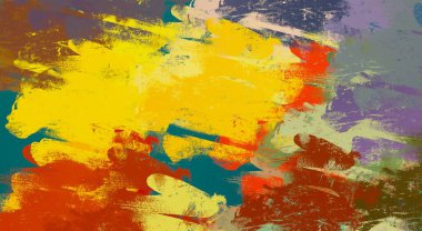 Soyut arka plan sanatı. 2D çizim. Etkileyici yağlı boya resim. Tuvalde fırça darbeleri. Modern sanat. Çok renkli arkaplan. Çağdaş sanat. İfade. Sanatsal dijital palet.