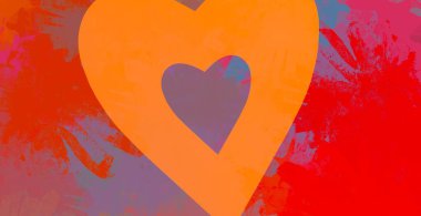 Soyut Sevgililer Günü arkaplan sanatı. Kalpler tuvalde. Çok renkli romantik bir fon. Çağdaş sanat. Sanatsal dijital palet.