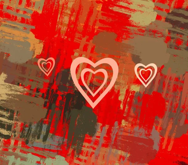 Abstract Valentine Background Art Hearts Canvas Multicolored Romantic Backdrop Contemporary — Stock Photo, Image