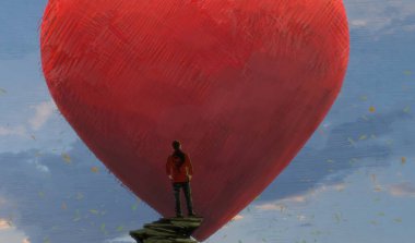 İnsan silueti ve kalpleriyle soyut bir arkaplan  