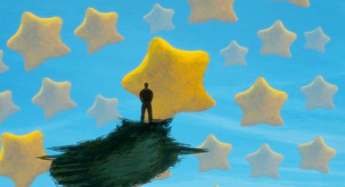 İnsan silueti ve yıldızlı soyut arkaplan 