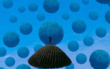 İnsan silueti ve topları ile soyut arkaplan    