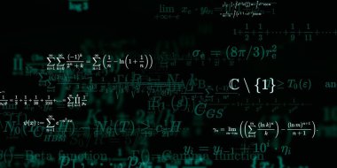 Formüllü matematik geçmişi, kusursuz çizimler. Renkli sembollü soyut desen  