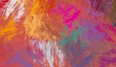 Soyut arka plan sanatı. 2D çizim. Etkileyici yağlı boya resim. Tuvalde fırça darbeleri. Modern sanat. Çok renkli arkaplan. Çağdaş sanat. İfade. Sanatsal dijital palet.