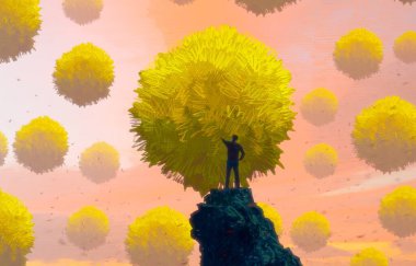 İnsan silueti ve topları ile soyut arkaplan  