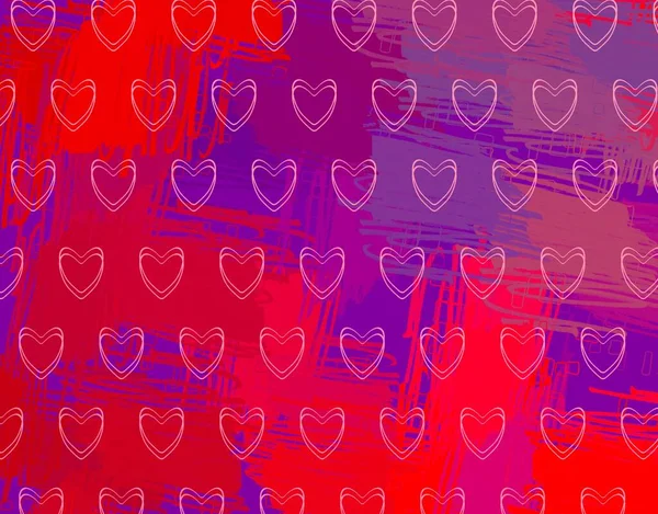 Abstrakte Valentine Hintergrundkunst Herzen Auf Leinwand Bunte Romantische Kulisse Zeitgenössische — Stockfoto