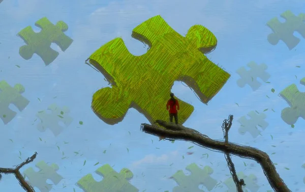 Abstrakter Hintergrund Mit Menschlicher Silhouette Und Puzzle Fragmenten — Stockfoto