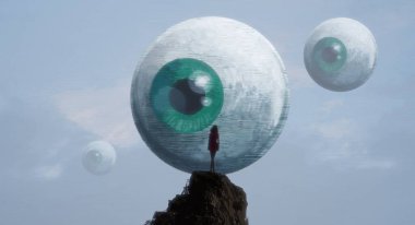 İnsan silueti ve gözleriyle soyut bir arkaplan  