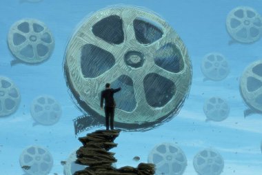 İnsan silueti ve filmlerle soyut arkaplan  