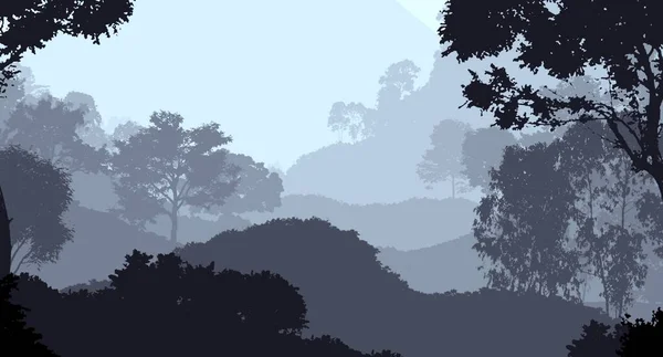Абстрактный Холмистый Лесной Ландшафт Туманными Деревьями Копировальным Пространством Природным Фоном — стоковое фото