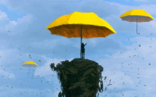 Fond Abstrait Avec Silhouette Humaine Parapluies — Photo