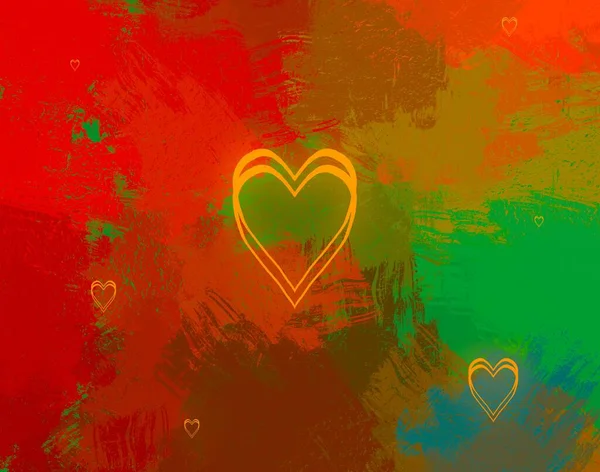 Abstract Valentine Background Art Corazones Sobre Lienzo Fondos Románticos Multicolor — Foto de Stock