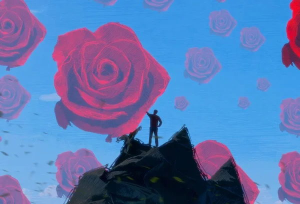 Fond Abstrait Avec Silhouette Humaine Roses — Photo