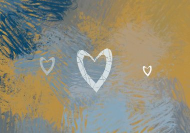 Soyut Sevgililer Günü arkaplan sanatı. Kalpler tuvalde. Çok renkli romantik bir fon. Çağdaş sanat. Sanatsal dijital palet.