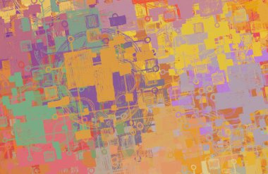 Soyut arka plan sanatı. 2D çizim. Etkileyici yağlı boya resim. Tuvalde fırça darbeleri. Modern sanat. Çok renkli arkaplan. Çağdaş sanat. İfade. Sanatsal dijital palet.