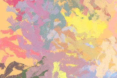 Soyut arka plan sanatı. 2D çizim. Etkileyici yağlı boya resim. Tuvalde fırça darbeleri. Modern sanat. Çok renkli arkaplan. Çağdaş sanat. İfade. Sanatsal dijital palet.