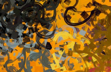 Soyut arka plan sanatı. 2D çizim. Etkileyici yağlı boya resim. Tuvalde fırça darbeleri. Modern sanat. Çok renkli arkaplan. Çağdaş sanat. İfade. Sanatsal dijital palet.