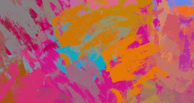 Soyut arka plan sanatı. 2D çizim. Etkileyici yağlı boya resim. Tuvalde fırça darbeleri. Modern sanat. Çok renkli arkaplan. Çağdaş sanat. İfade. Sanatsal dijital palet.