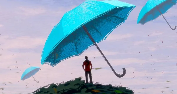 Abstrakt Bakgrunn Med Human Silhuett Paraplyer – stockfoto