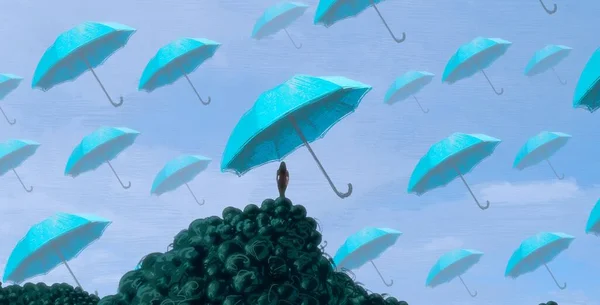 Abstract Background Human Silhouette Umbrellas — Stock Photo, Image