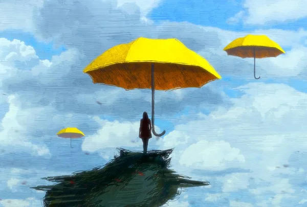 Nsan Silueti Şemsiyeli Soyut Bir Arkaplan — Stok fotoğraf