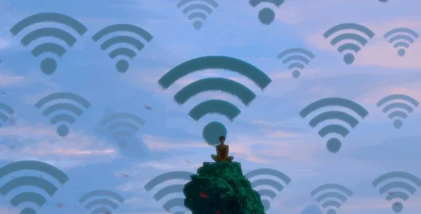 Abstracte Achtergrond Met Menselijk Silhouet Wifi Tekens — Stockfoto