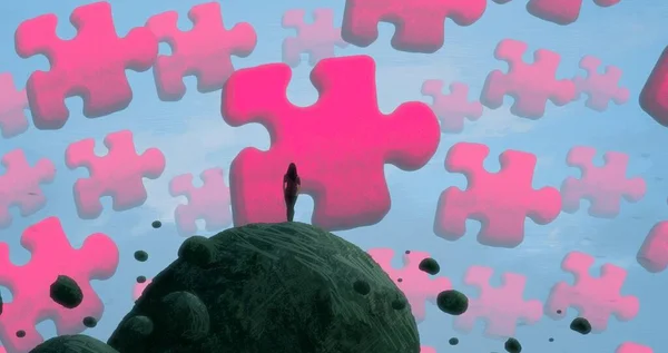 Sfondo Astratto Con Silhouette Umana Frammenti Puzzle — Foto Stock