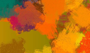 Soyut arka plan sanatı. 2D çizim. Etkileyici yağlı boya resim. Tuvalde fırça darbeleri. Modern sanat. Çok renkli arkaplan. Çağdaş sanat. İfade. Sanatsal dijital palet.