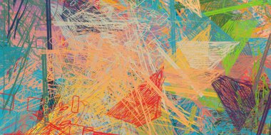 Soyut arka plan sanatı. 2D çizim. Etkileyici yağlı boya resim. Tuvalde fırça darbeleri. Modern sanat. Çok renkli arkaplan. Çağdaş sanat. İfade. Sanatsal dijital palet.