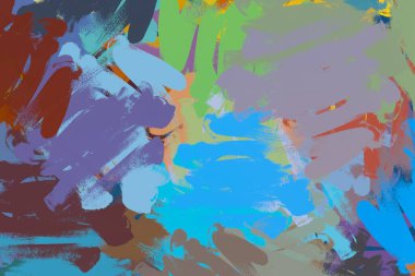 Soyut arka plan sanatı. 2D çizim. Etkileyici yağlı boya resim. Tuvalde fırça darbeleri. Modern sanat. Çok renkli arkaplan. Çağdaş sanat. İfade. Sanatsal dijital palet.