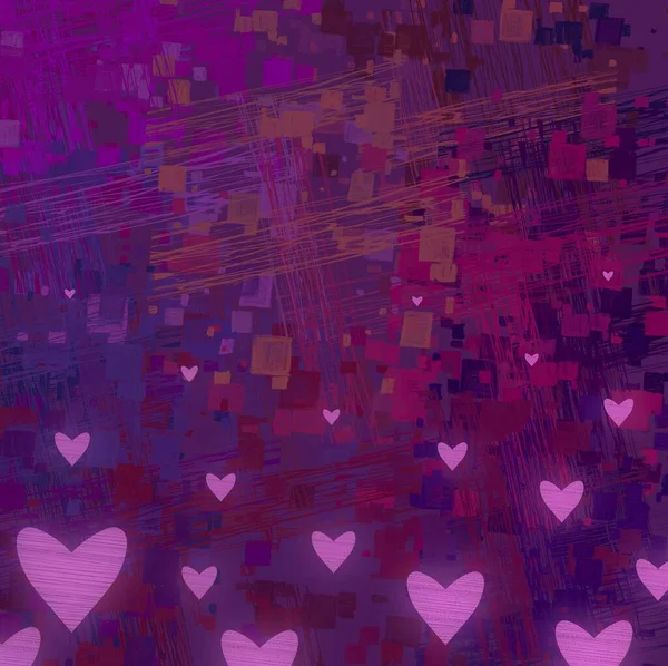 Abstract Valentine Background Art Corazones Sobre Lienzo Fondos Románticos Multicolor — Foto de Stock