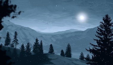 soyut sisli dağlar ağaçlarla kaplı, doğal arkaplan